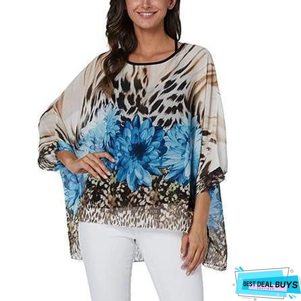 Plus Size Women Batwing Sleeve Casual Chiffon Tops Blouses