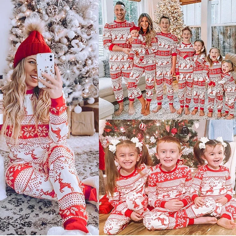 Christmas Red and White Contrast Parent-child Casual Homewear