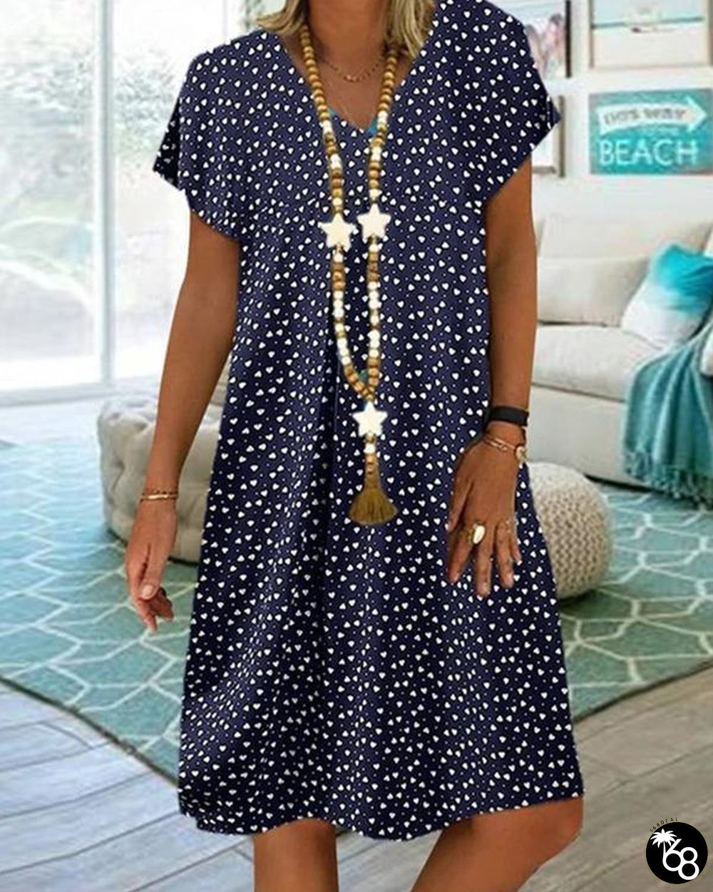 Women Casual Short Sleeve V-neck Polka Dot Printed Dress | 168DEAL