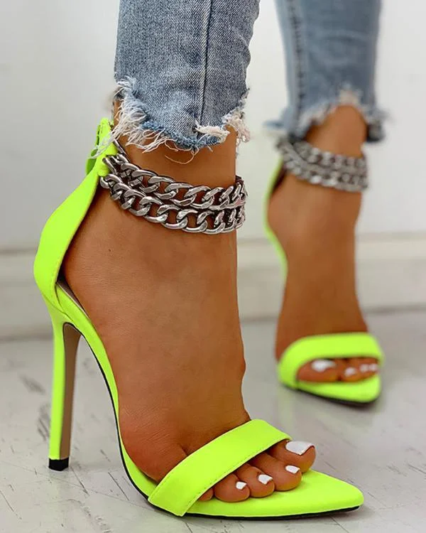 Chain Buckled Open Toe Thin Heeled Sandals