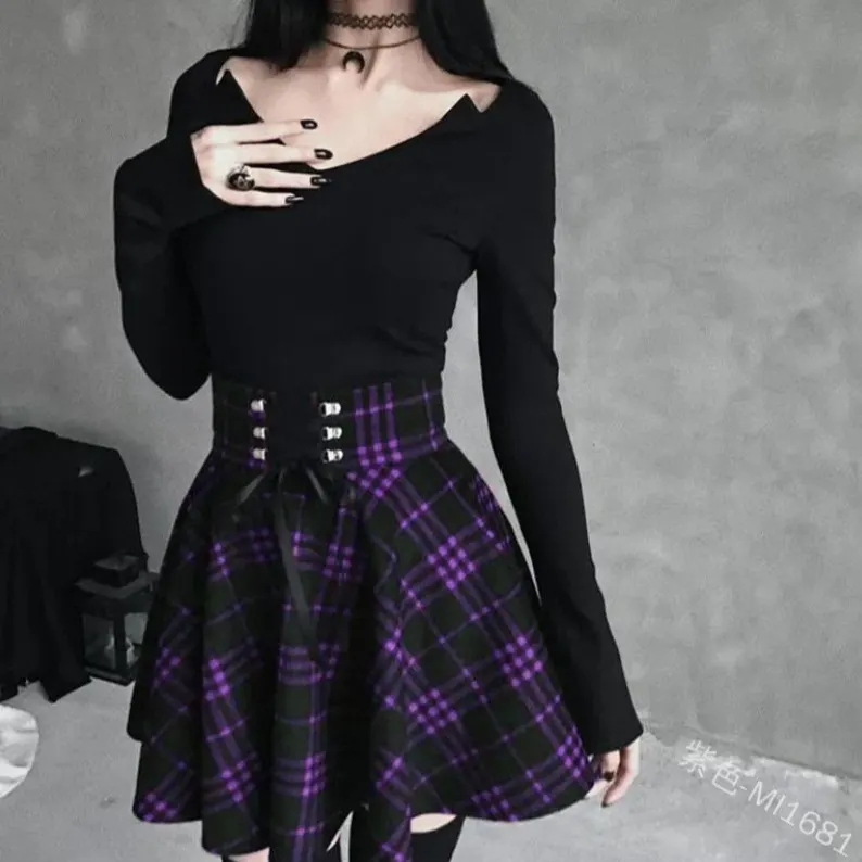Brownm Brownm School Fresh College Style Lady Lattice Irregular Half-Dress Necrotling Belts With Thin Large Skirts