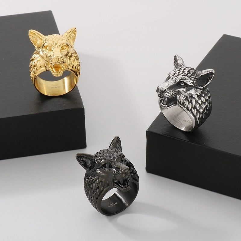 Jewelry Vintage Style Wolf 304 Stainless Steel 18K Gold Plated Rings