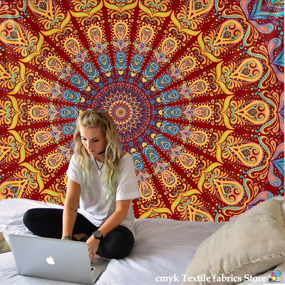 India Mandala Tapestry Wall Hanging Boho Decor Wall Cloth Tapestries Psychedelic Hippie Night Moon Tapestry Mandala Wall Carpet