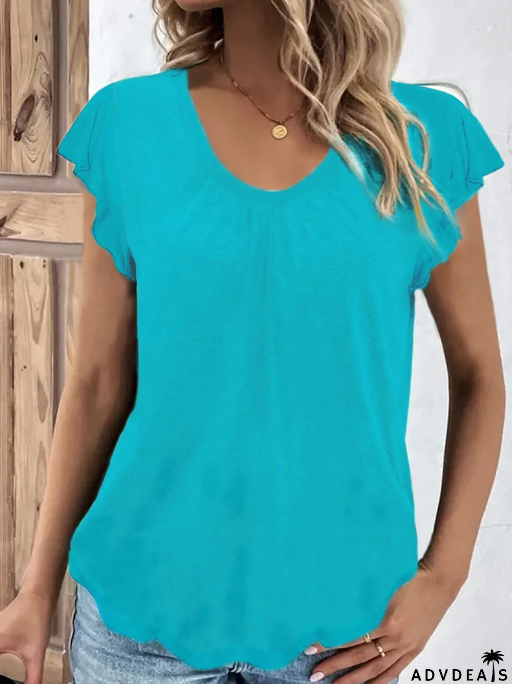 Women's Solid Color Short Sleeve Scoop Neck Top