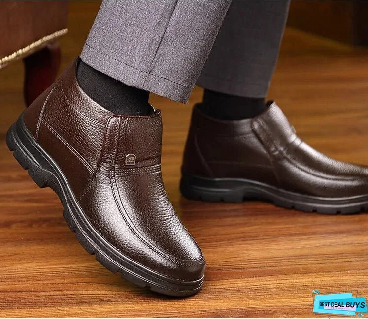 New Men's Leather Winter Boots White Sheepskin Boots Warm Casual Shoes Wool Blended Winter Boots Zapatos De Hombre