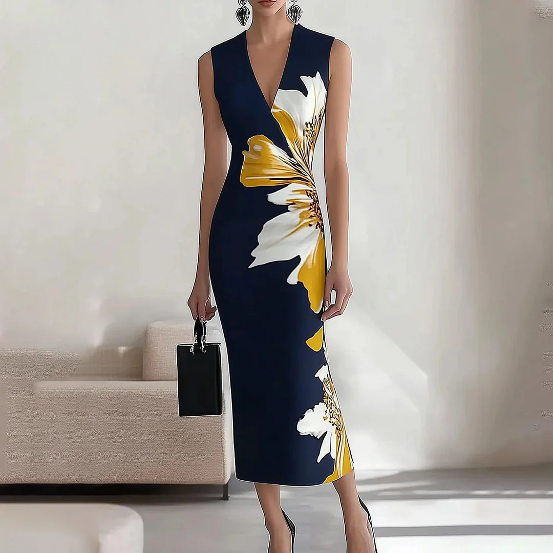 Elegant Printed Workplace Party Holiday Long Dresses