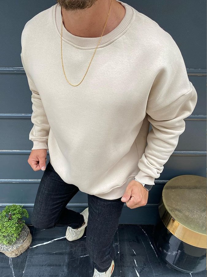Men's Solid Round Neck Casual Long Sleeve Sweater
