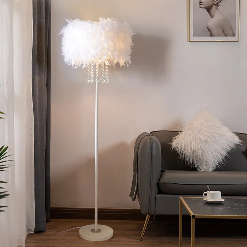 Art Deco Floor Lamp with Feather Shade  JOSENART Josenart