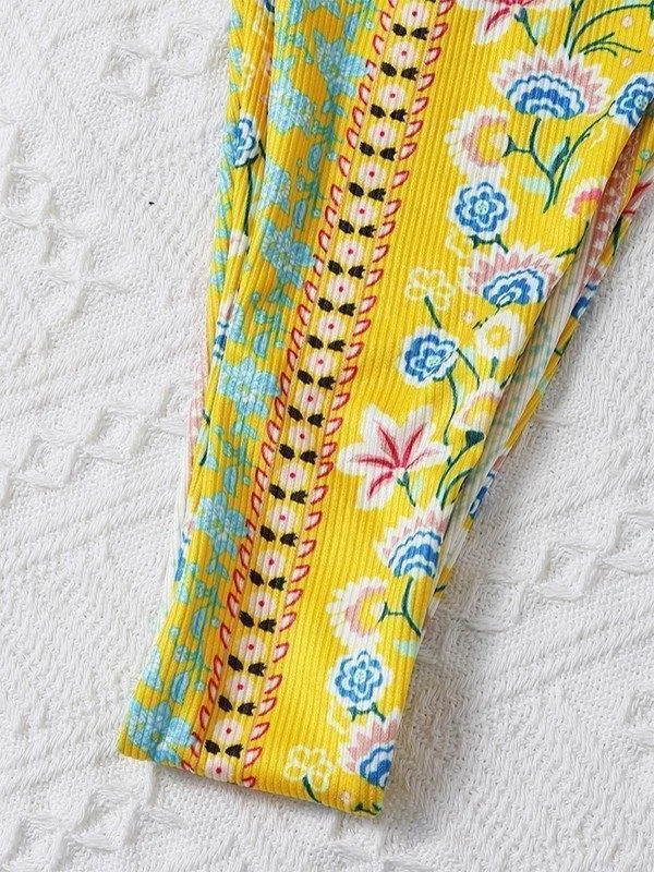 Brownm Ethnic Floral Lace Up Bikini Set