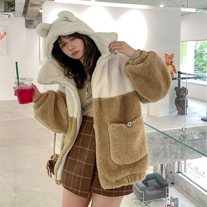 Brownm spring women's hooded sweater wool y2k Japanese soft girl cute plus velvet thickened hooded sweater ins hot sale new