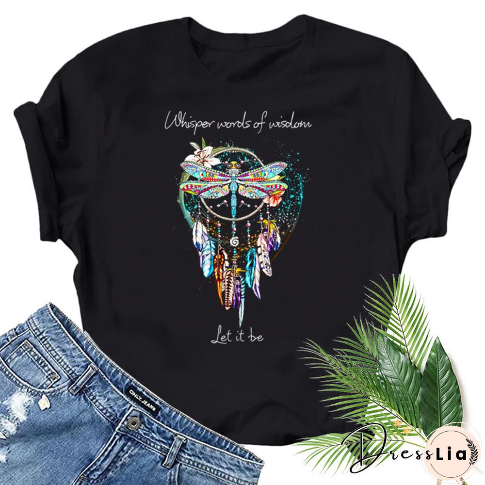 Dragonfly Windchimes Print Women T Shirt Short Sleeve O Neck Loose Women Tshirt Ladies Fashion Tee Shirt Tops Clothes Mujer