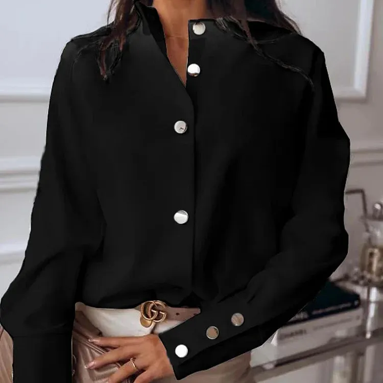 Solid Long Sleeve White Cotton Blouse