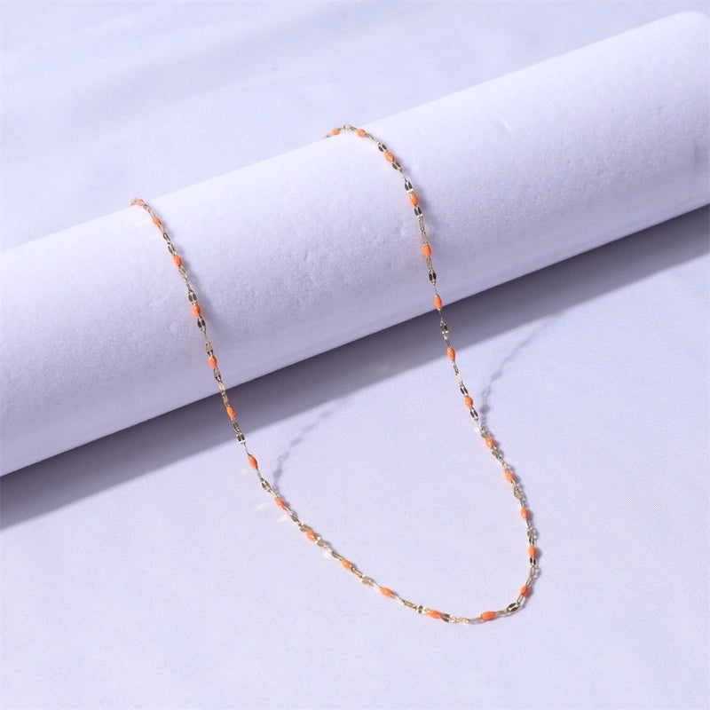 Sweet Color Block Titanium Steel Enamel Necklace