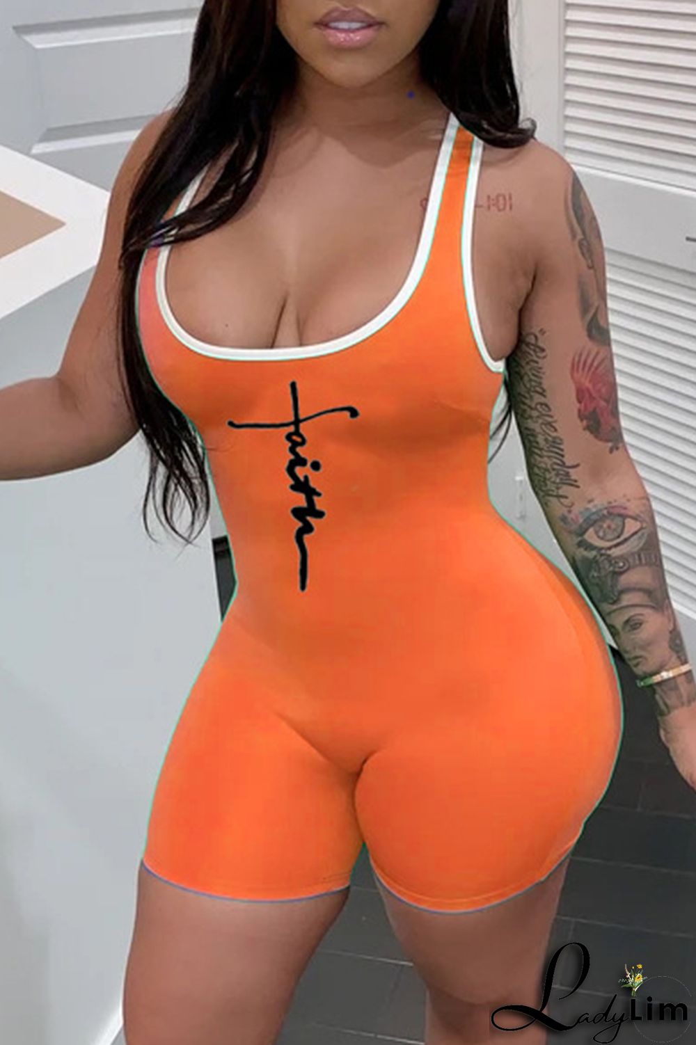 Green Fashion Casual Print Basic U Neck Skinny Romper