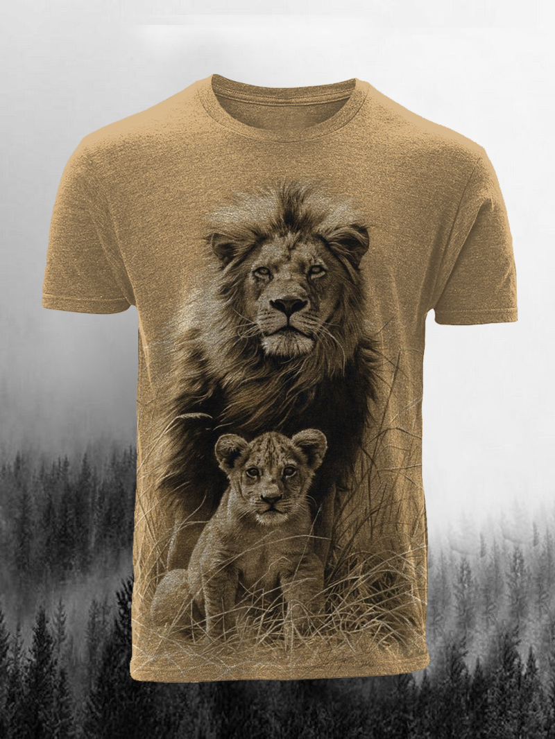 Prairie Lion Mother and Child Print Short Sleeve T-shirt