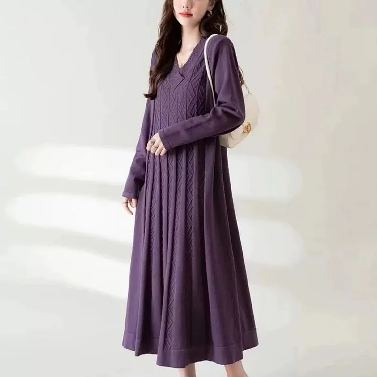 Plus size jacquard autumn and winter sweater dress