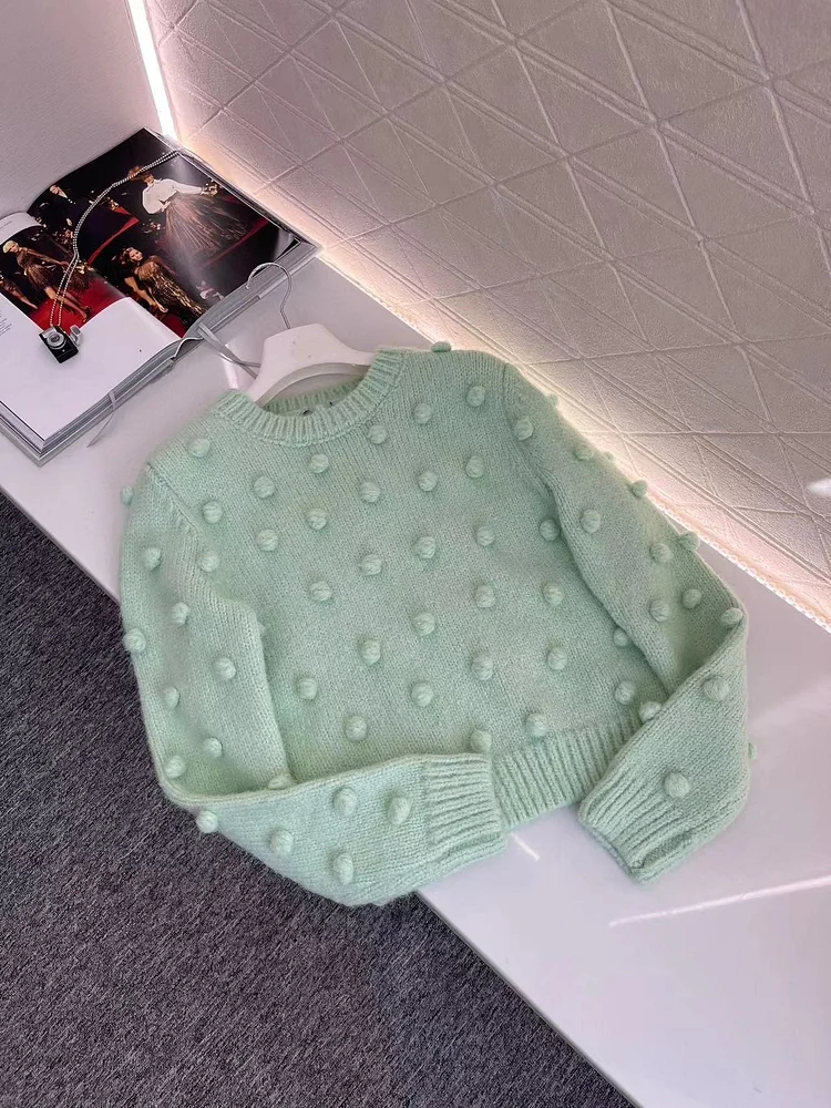 Hairball round neck knitted top Wool knitted material delicate soft round neck long sleeve sweater 2024 autumn new