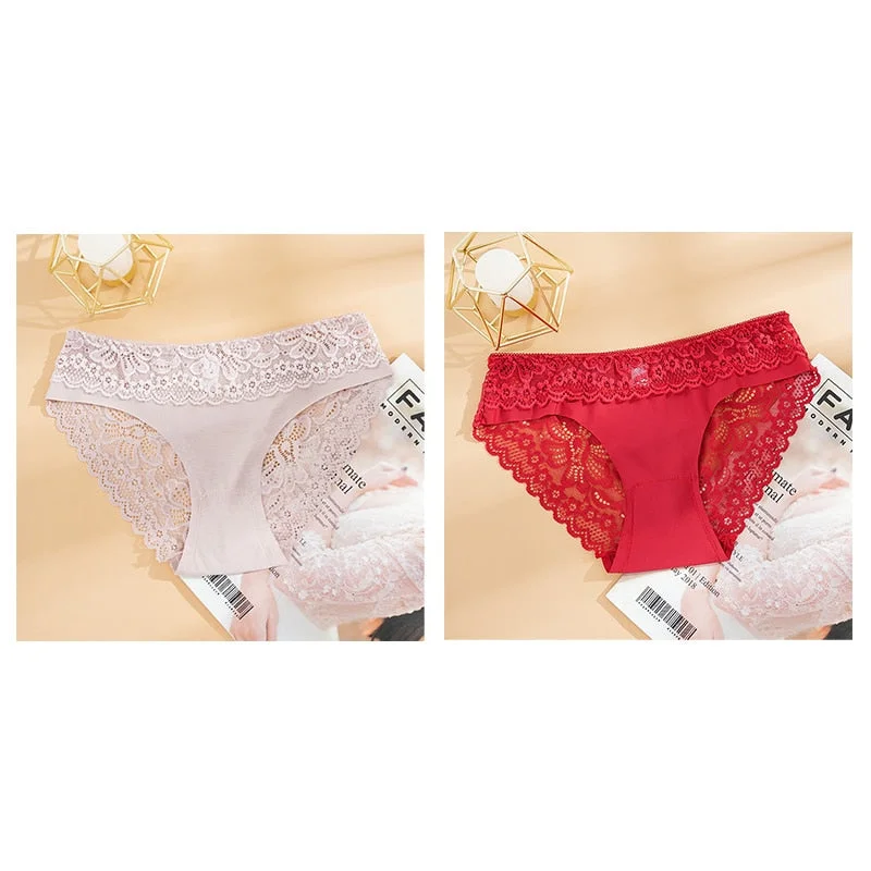 2PCS/Set Lace Panties Seamless Women's Underwear Soft Lingerie Intimate Sexy Female Underpants Comfortable Floral Pantys
