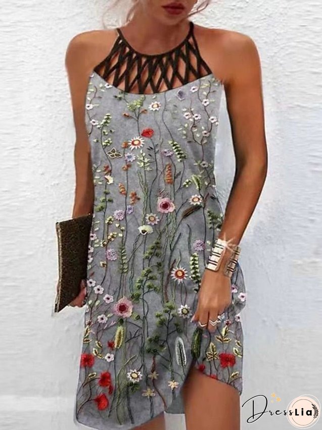Women's Casual Dress A Line Dress Summer Dress Floral Cut Out Print Halter Mini Dress Active Modern Daily Holiday