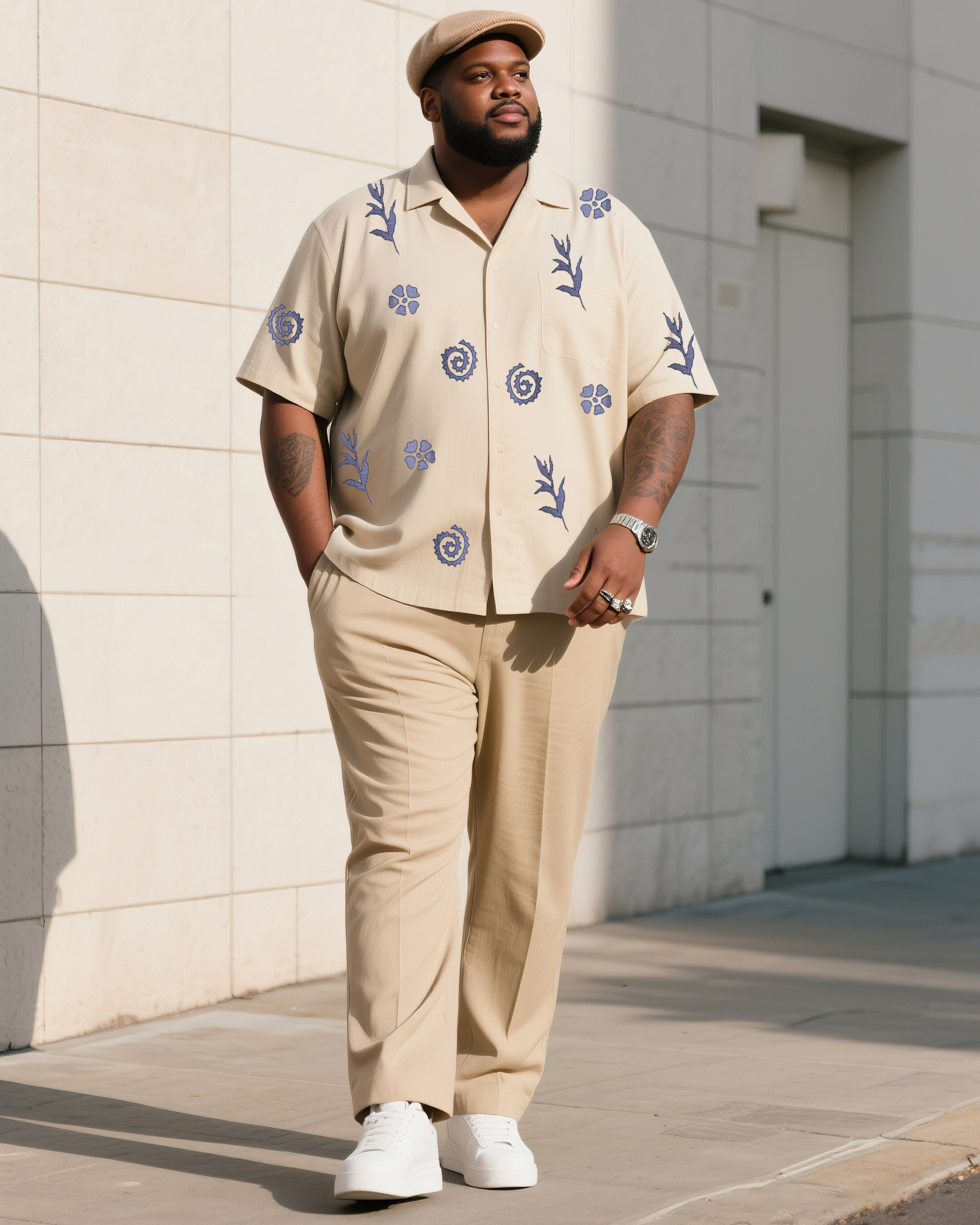 Big Boy Vintage Apricot Creative Printed Short Sleeve Shirt Trousers Suit