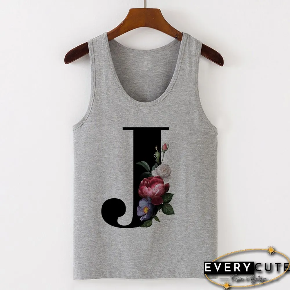 Summer Alphabet Print Camisole Sexy Tank Tops Vest Women Tee Shirt Sleeveless Gray Female