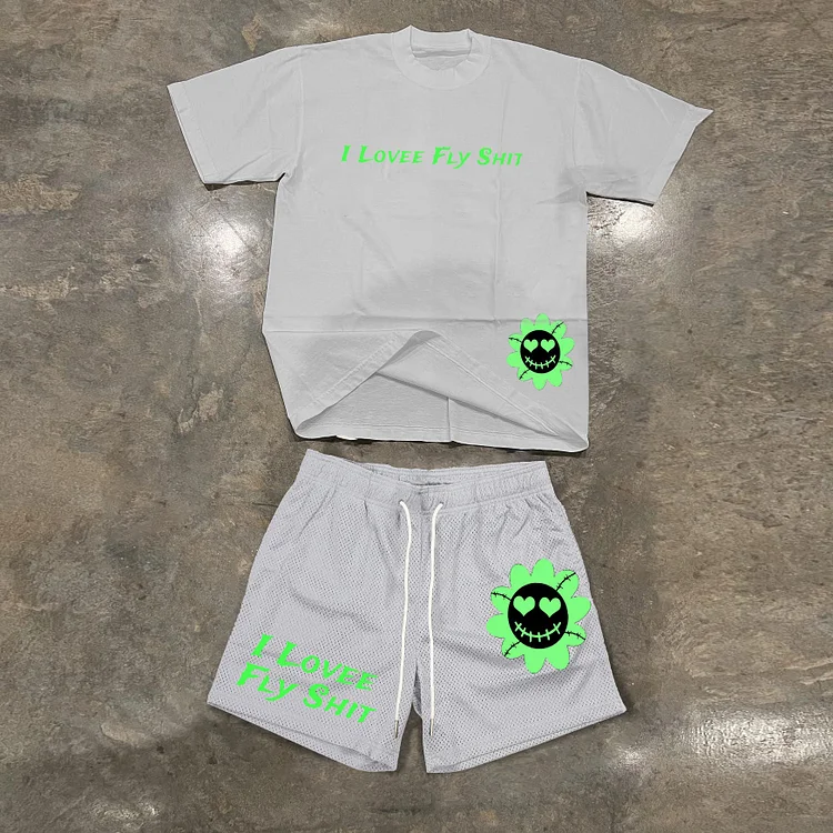 Personalized Fashion Preppy Letter Print Shorts Set