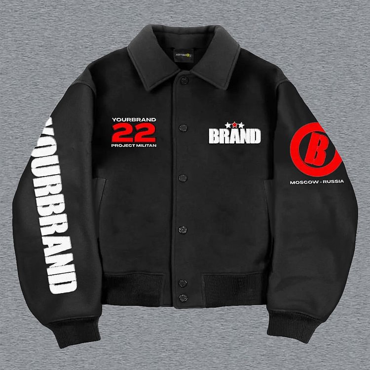 Casual Print Panel Baseball Jacket