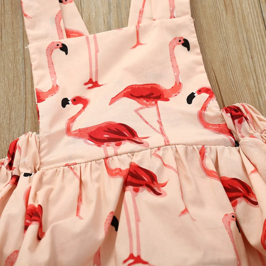 2PCS Newborn Baby Girl Clothes Print Cotton Jumpsuit Bodysuit Outfit Ruffled Flamingo Sunsuit