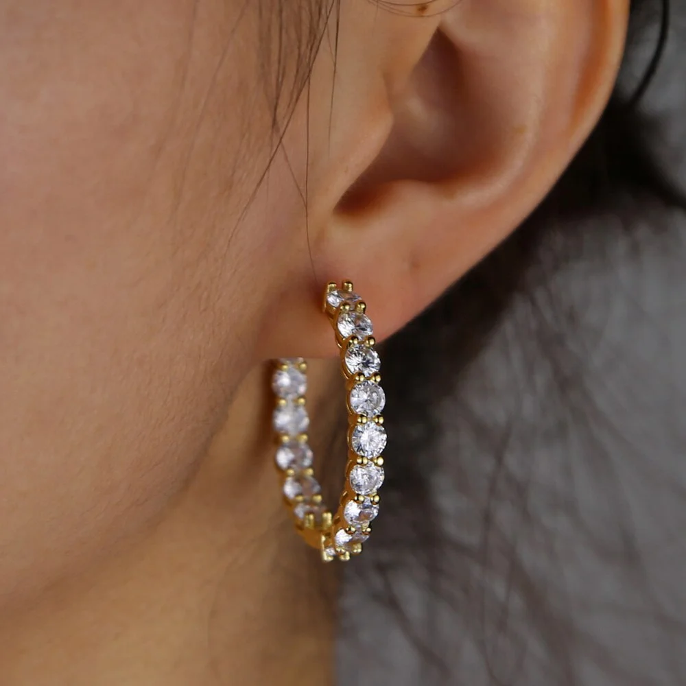 Iced Out Bling CZ Hoop Earring Classic Trendy Women Jewelry-VESSFUL