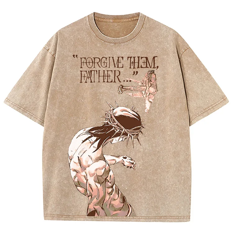 Street Casual Forgive Them, Father Printed Washed T-Shirt