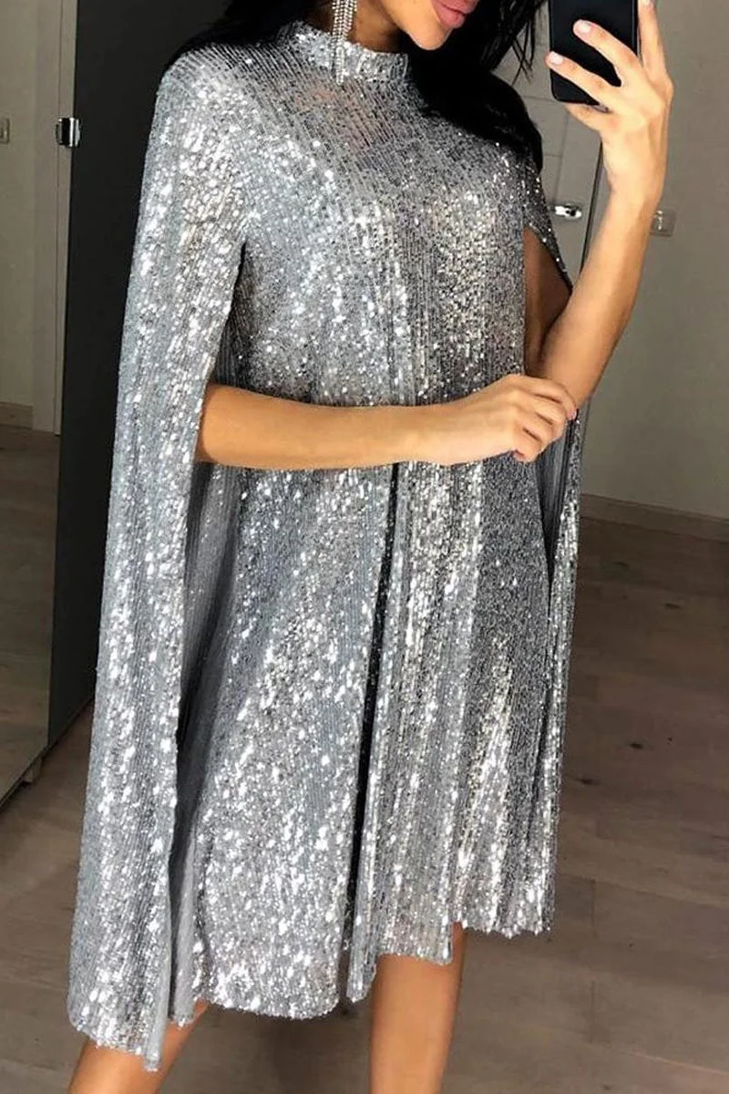 Sparkly Sequined Cloak Dress