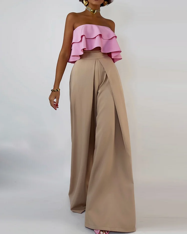 Sleeveless solid color ruffled jumpsuit