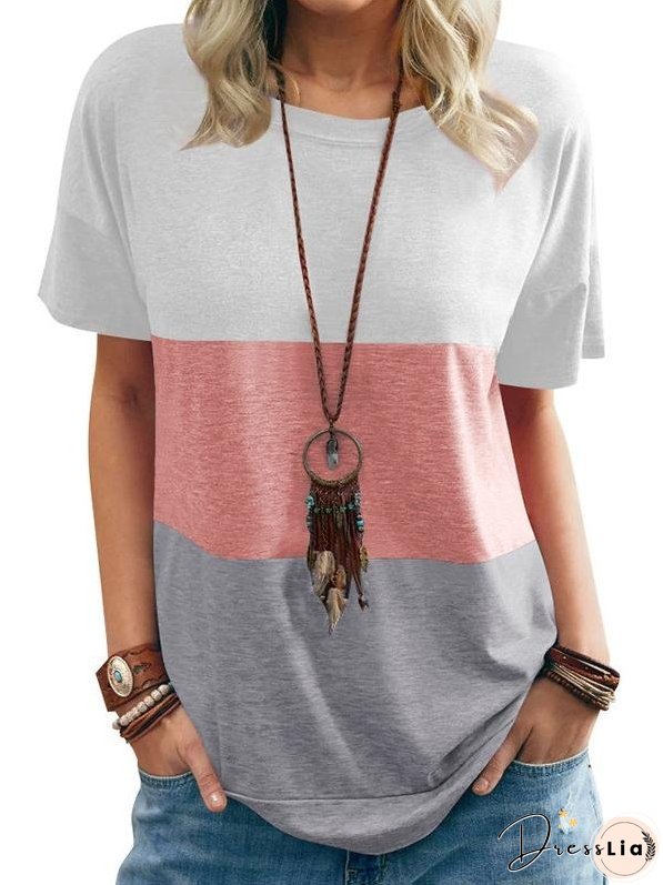 Round Neck Loose Bat Pocket Three-color T-shirt for Women