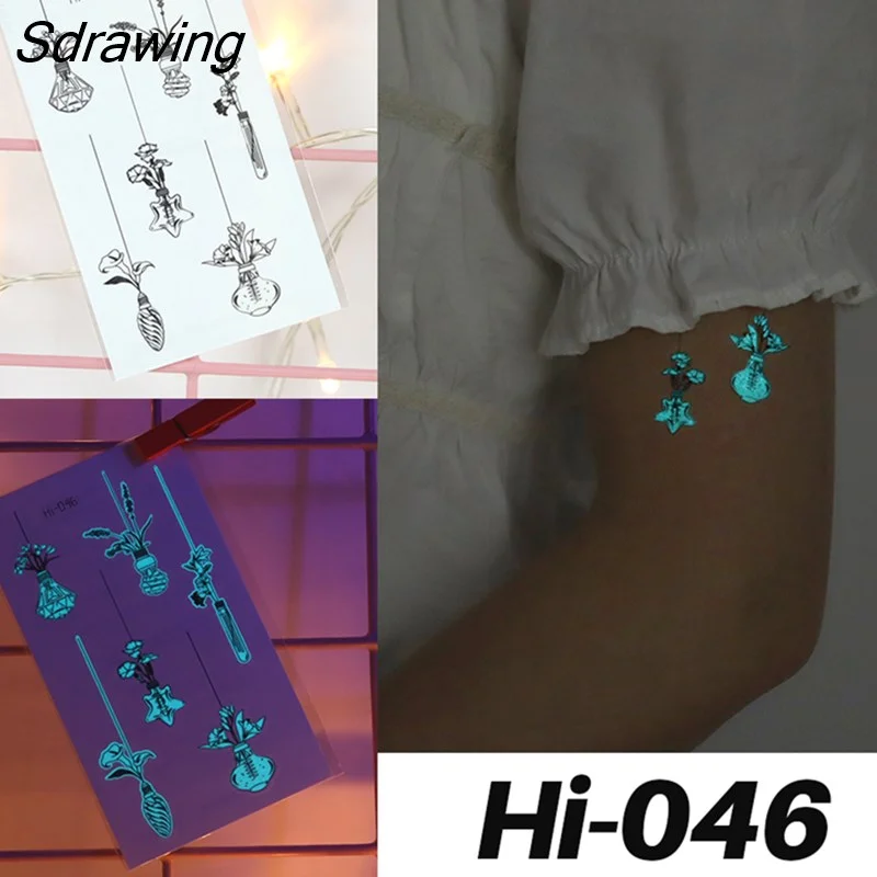 Sdrawing Glowing Tattoo Sticker Dandelion Glowing Temporary Tattoo Butterfly Crane Waterproof Tattoo Art Bear Fake Tattoo Men Women