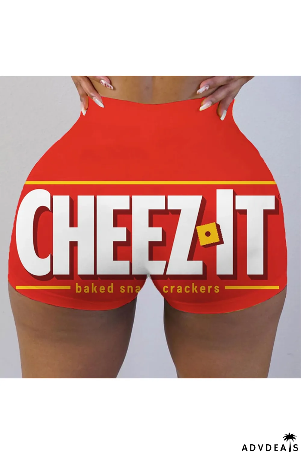 cartoon Milk Silk Elastic Fly High Print Straight shorts Bottoms