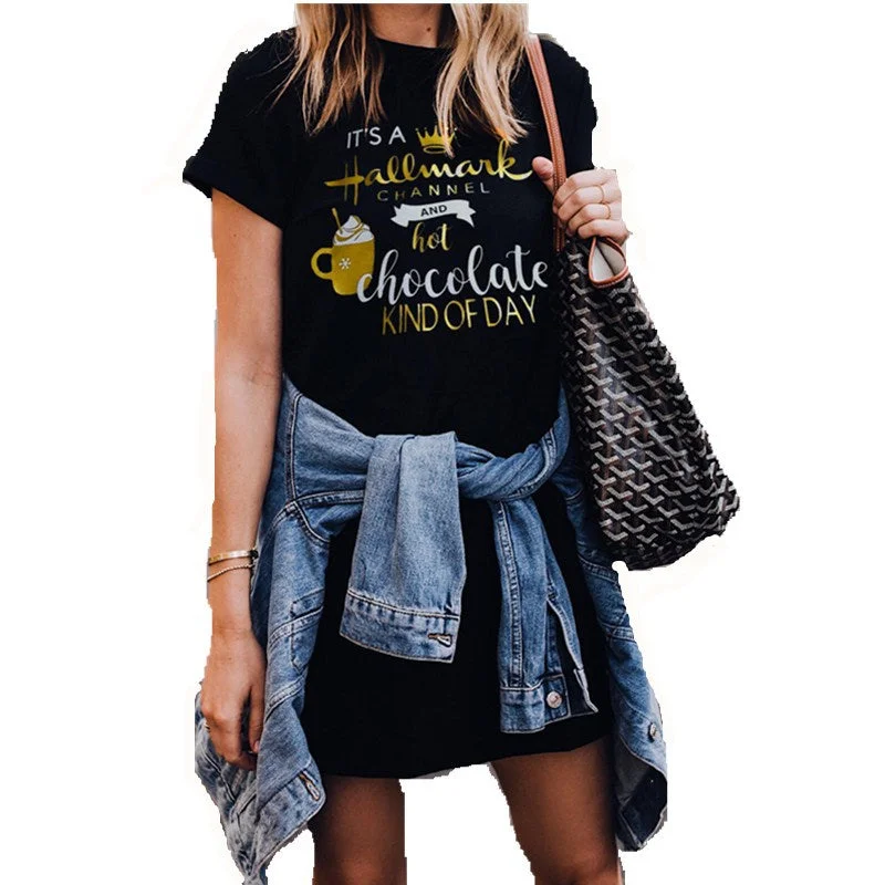 Round Neck Short Sleeves Letters Printed T-shirt