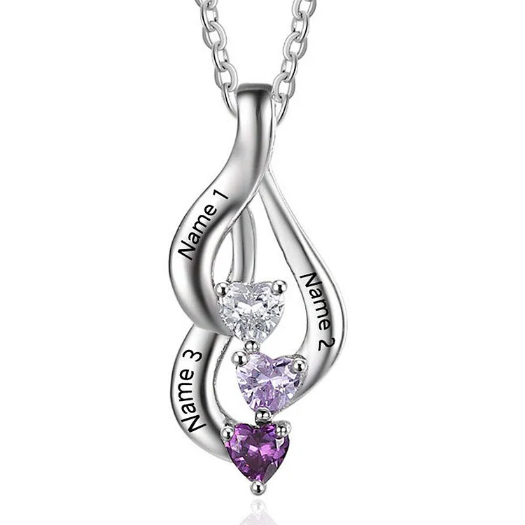 Mothers Necklace with 3 Birthstones Custom Family Necklace Heart Pendant Sterling Silver