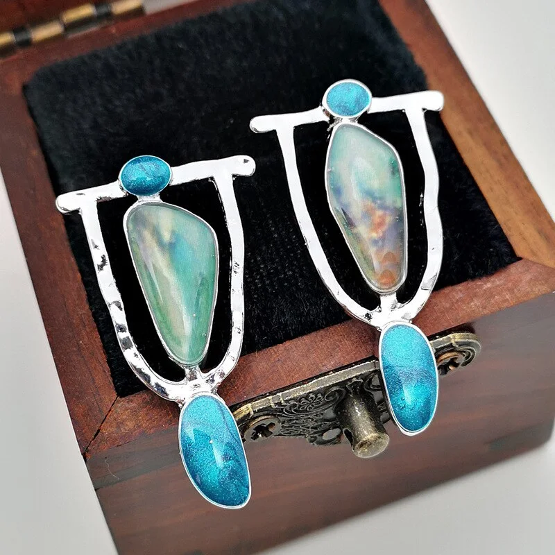 Indian Tribal Personality Dangle Drop Earrings Resin Stone Boho Ethnic Vintage Hanging For Women