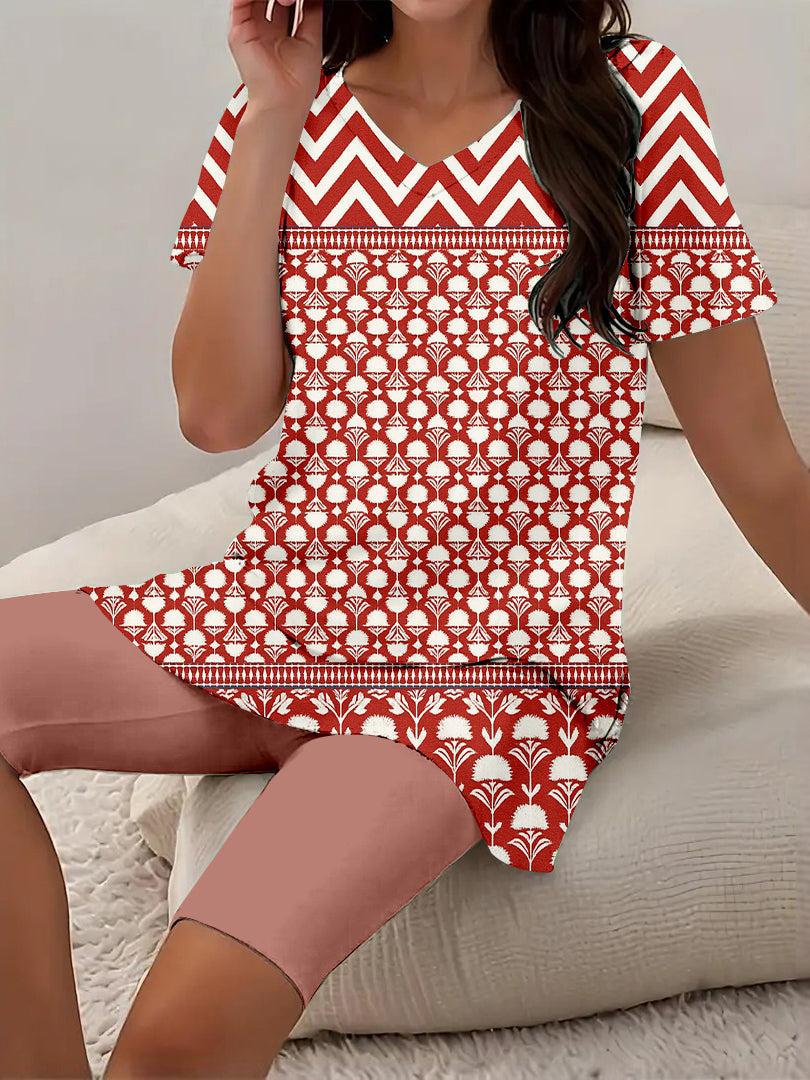 Women Long Sleeve V-neck Graphic Floral Printed Top
