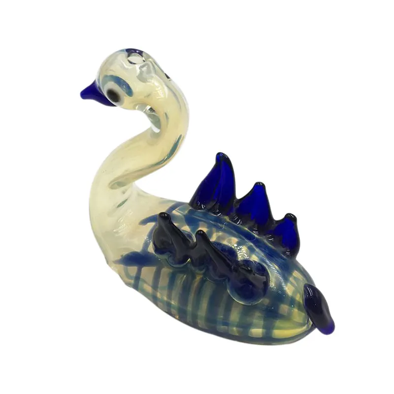 Glass Write Swan Goose Hand Pipe with W Wings and Blue Stripes
