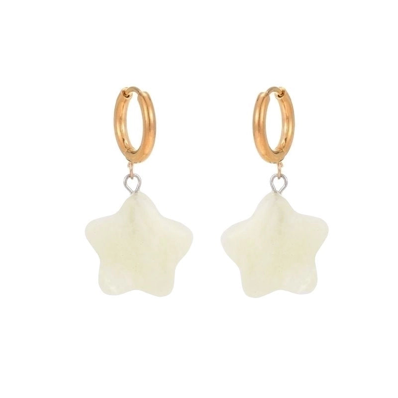 1 Pair Commute Star Enamel Plating Stainless Steel Natural Stone 18K Gold Plated Earrings