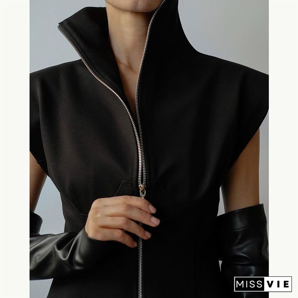 Chic Zip Up Jackets Vest Women Harajuku Fashion Solid Color Sleeveless Tops Outfits Streetwear Casual Tank Overcoats