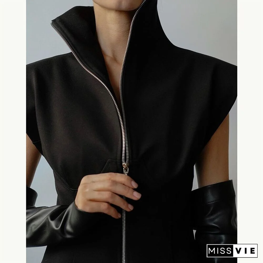 Chic Zip Up Jackets Vest Women Harajuku Fashion Solid Color Sleeveless Tops Outfits Streetwear Casual Tank Overcoats