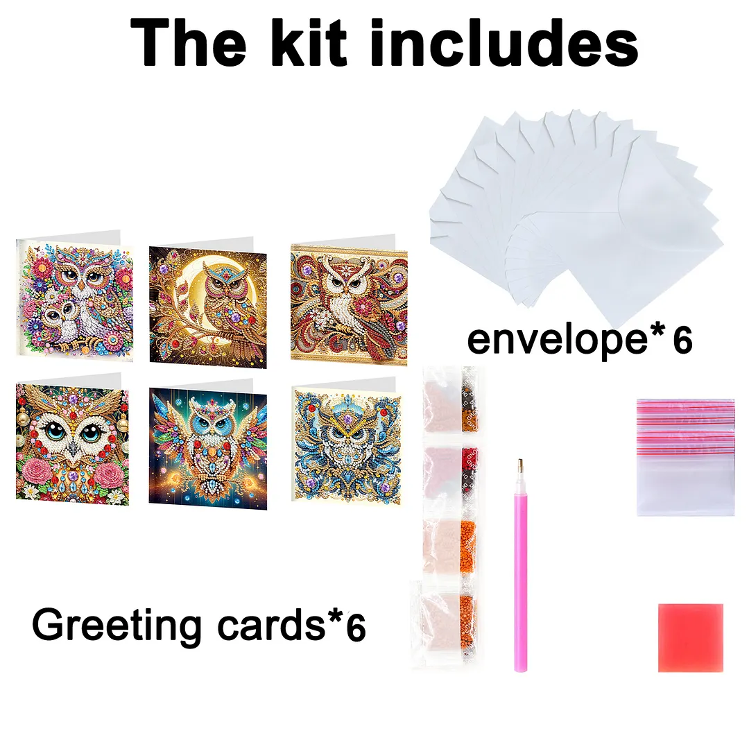 6pcs Owl DIY Diamond Painting Greeting Card Kits with Envelopes Diamond Art Greeting Cards Diamond Art Cards Kits for Adults DIY Crafts Family Friend Gifts