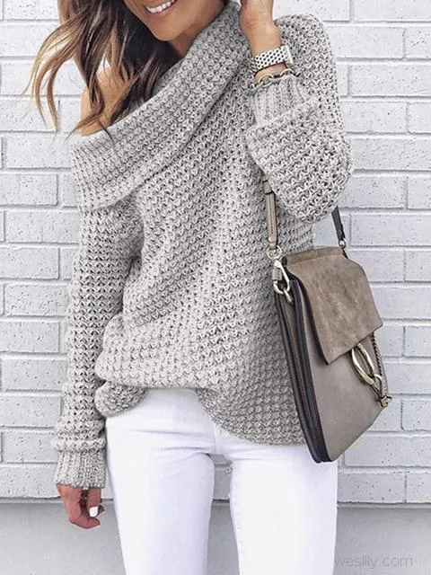 Solid Color Turtleneck Knitted Sweater