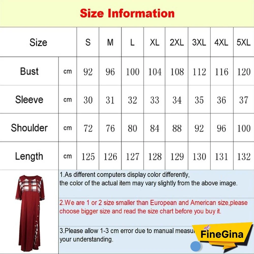 Women's Fashion Half Sleeve Plaid Print Button Detail Maxi Dress Vintage Dress Plus Size S-5XL