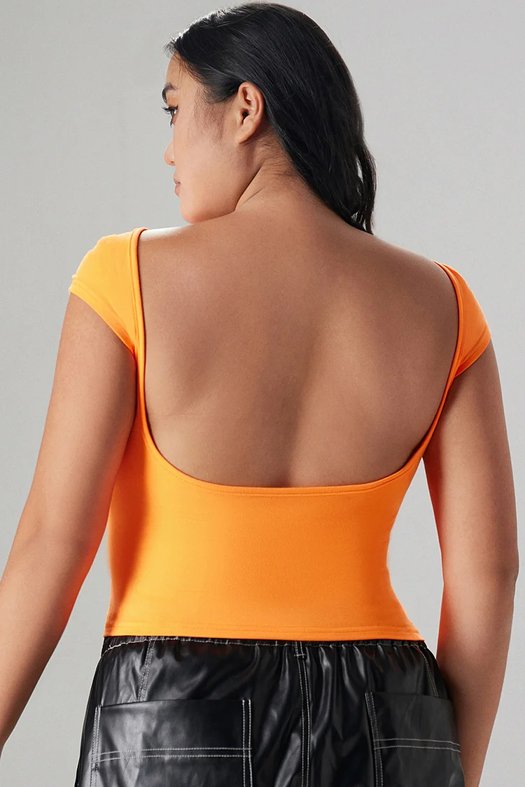 Xpluswear Design Plus Size Casual Tank Top Orange Backless Knitted Tank Tops [Pre-Order]