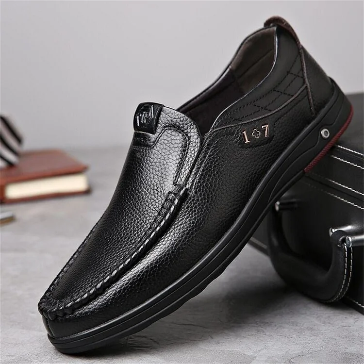 Definitelt Mens Genuine Leather Soft Insole Casual Business Slip On Loafers