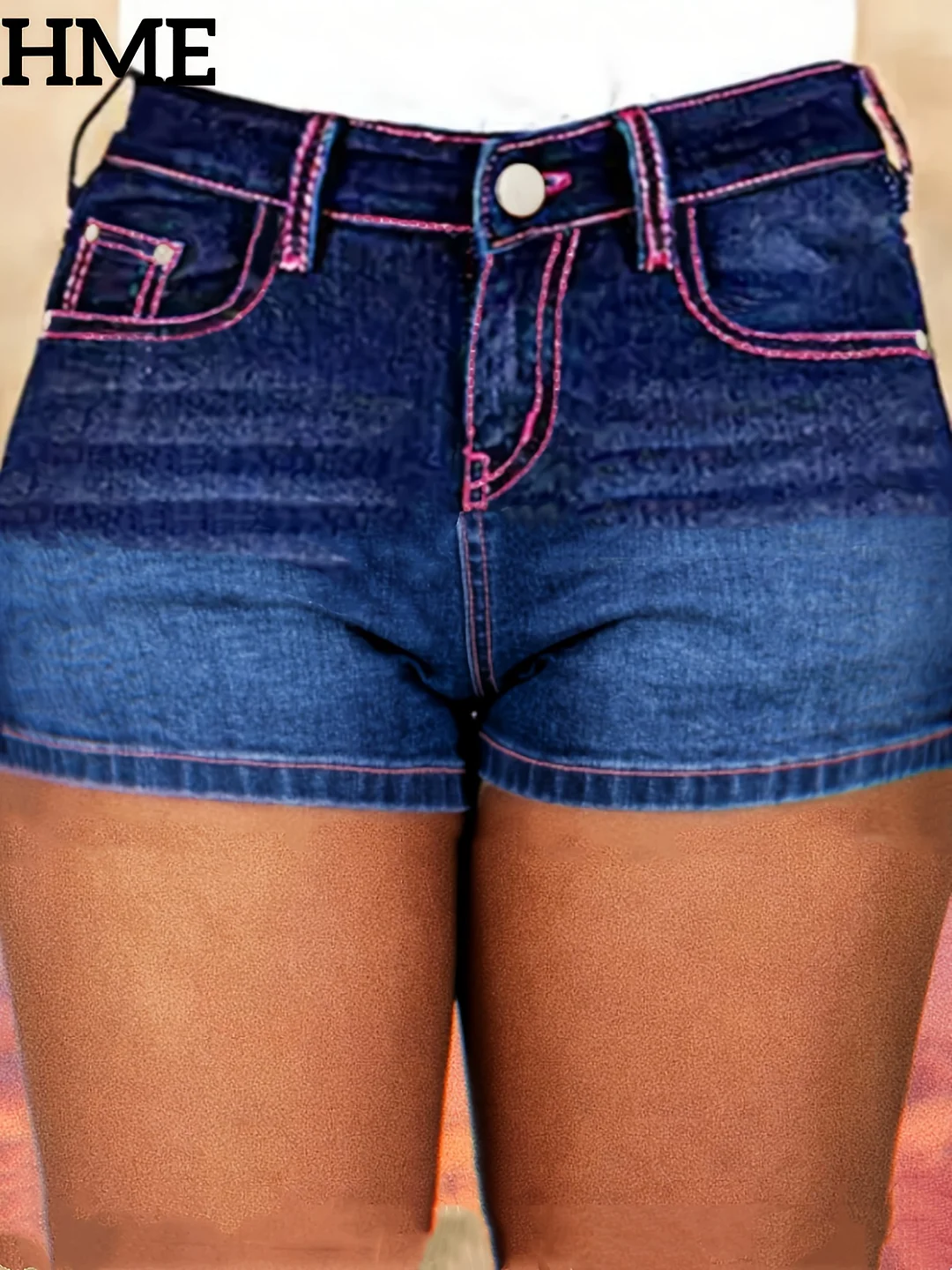 Fashionable Black Denim Shorts, With A High-Waisted Style That Elongates The Leg Lines, Featuring Unicorn Embroidery, And Pink Thread Stitching For Women's Denim Short | IFYHOME