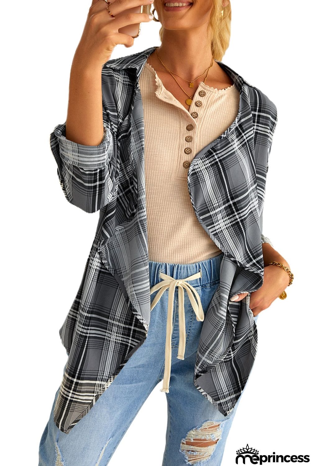 Plaid Drape Cardigan